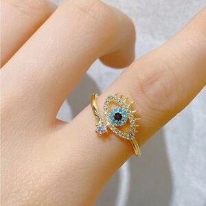 14k Gold Evil Eye Cubic Zirconia Ring Adjustable